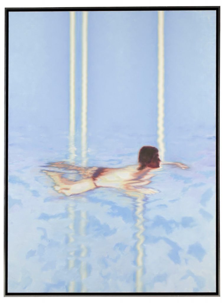 Swimming Woman with Stripes of Light